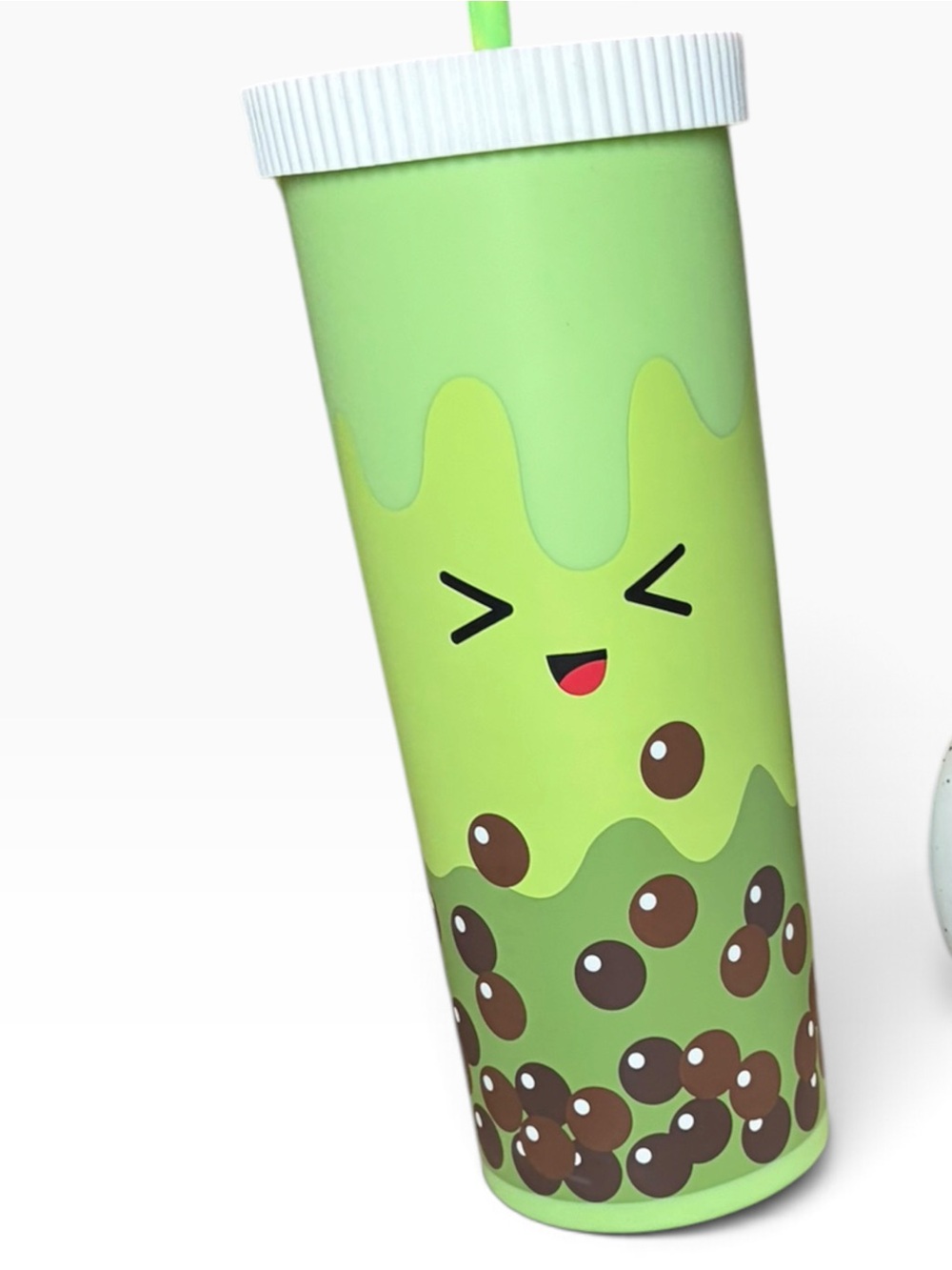 NEW Boba Tea Green Tumbler Cup Emoji Face Pencil Pouch Cosmetic Case Flexible